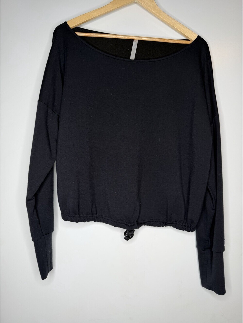 Fabletics Pullover Women's Small Black Tie Waist Elastic Off Shoulder Sweater
